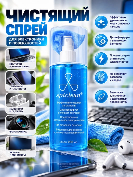 Elektronika uchun tozalovchi sprey SPTClean, 200 ml - 