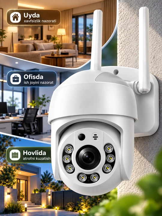Aqlli Wi-Fi kamera, PTZ kuzatuv kamerasi tashqi kamera Full HD 360 darajali kamera