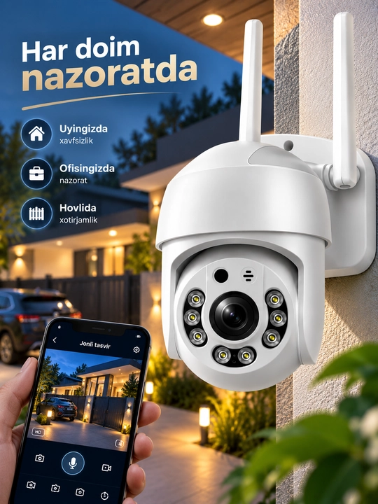 Aqlli Wi-Fi kamera, PTZ kuzatuv kamerasi tashqi kamera Full HD 360 darajali kamera