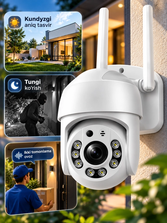 Aqlli Wi-Fi kamera, PTZ kuzatuv kamerasi tashqi kamera Full HD 360 darajali kamera