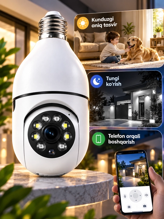 Aqlli Wi-Fi kamera, PTZ kuzatuv kamerasi tashqi kamera Full HD 360 darajali kamera