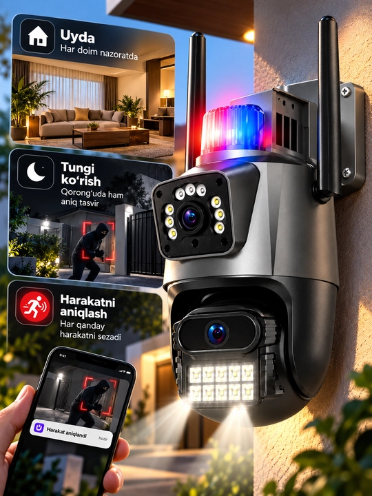 Aqlli Wi-Fi kamera, PTZ kuzatuv kamerasi tashqi kamera Full HD 360 darajali kamera