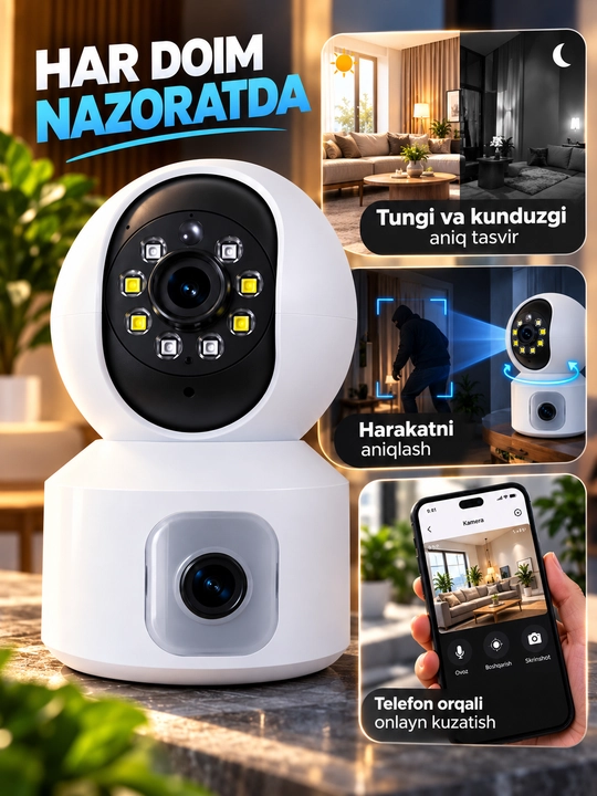 Aqlli Wi-Fi kamera, PTZ kuzatuv kamerasi tashqi kamera Full HD 360 darajali kamera