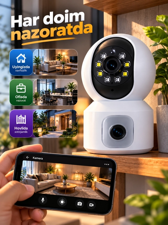 Aqlli Wi-Fi kamera, PTZ kuzatuv kamerasi tashqi kamera Full HD 360 darajali kamera