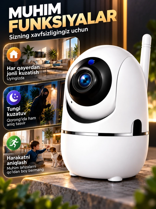 Aqlli Wi-Fi kamera, PTZ kuzatuv kamerasi tashqi kamera Full HD 360 darajali kamera