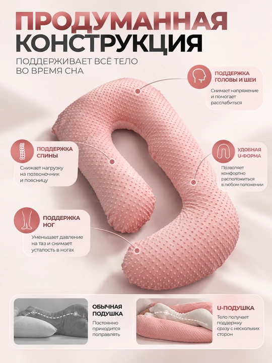 Подушка для беременных U-образная, мягкая и удобная, со съёмным чехлом