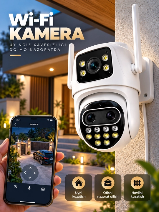Aqlli Wi-Fi kamera, PTZ kuzatuv kamerasi tashqi kamera Full HD 360 darajali kamera