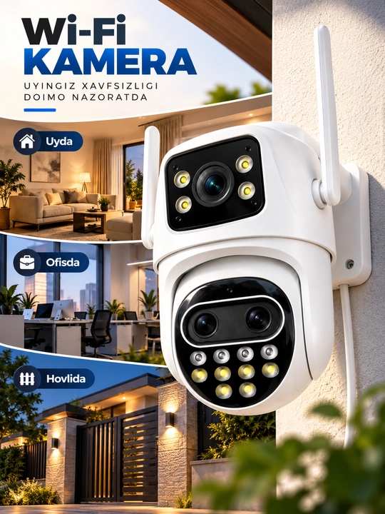 Aqlli Wi-Fi kamera, PTZ kuzatuv kamerasi tashqi kamera Full HD 360 darajali kamera