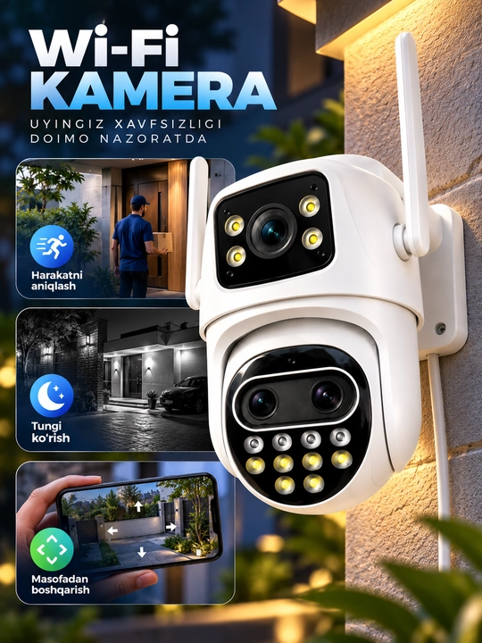 Aqlli Wi-Fi kamera, PTZ kuzatuv kamerasi tashqi kamera Full HD 360 darajali kamera