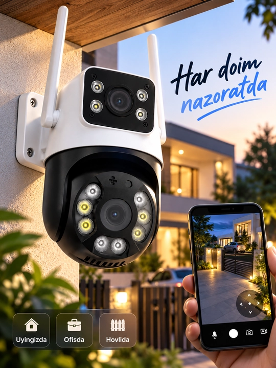 Aqlli Wi-Fi kamera, PTZ kuzatuv kamerasi tashqi kamera Full HD 360 darajali kamera