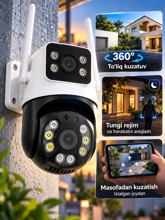 Aqlli Wi-Fi kamera, PTZ kuzatuv kamerasi tashqi kamera Full HD 360 darajali kamera