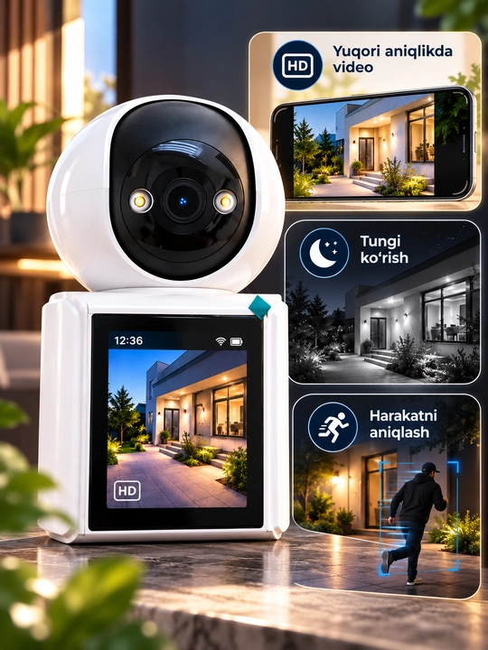Aqlli Wi-Fi kamera, PTZ kuzatuv kamerasi tashqi kamera Full HD 360 darajali kamera