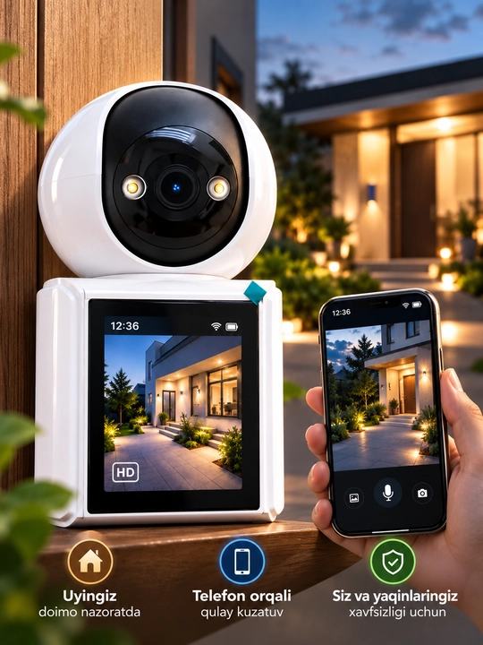 Aqlli Wi-Fi kamera, PTZ kuzatuv kamerasi tashqi kamera Full HD 360 darajali kamera