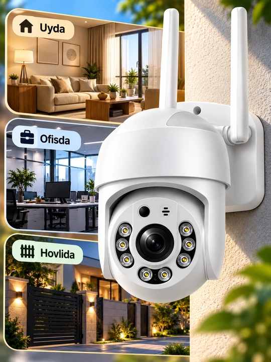 Aqlli Wi-Fi kamera, PTZ kuzatuv kamerasi tashqi kamera Full HD 360 darajali kamera