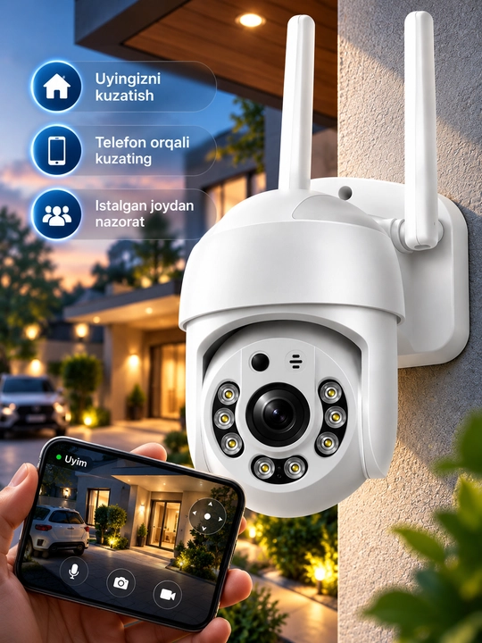 Aqlli Wi-Fi kamera, PTZ kuzatuv kamerasi tashqi kamera Full HD 360 darajali kamera