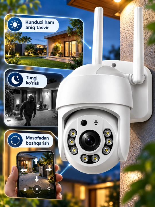 Aqlli Wi-Fi kamera, PTZ kuzatuv kamerasi tashqi kamera Full HD 360 darajali kamera