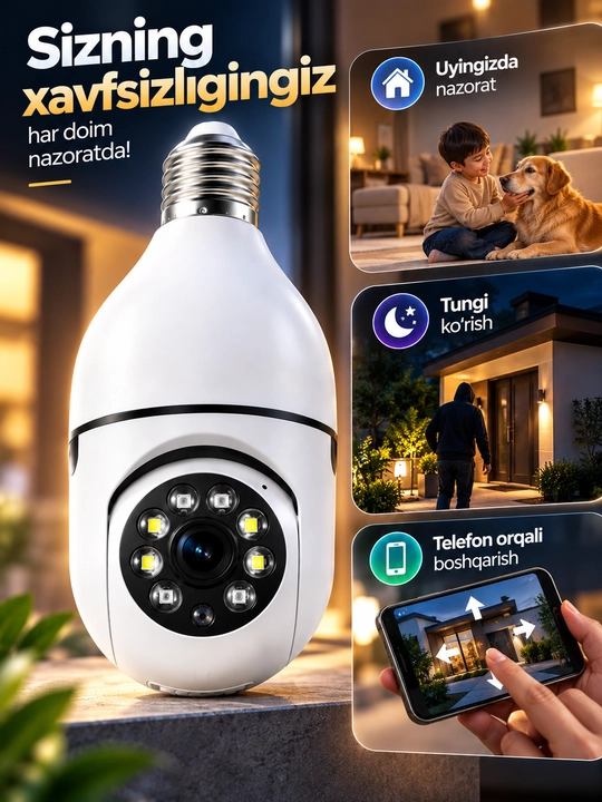 Aqlli Wi-Fi kamera, PTZ kuzatuv kamerasi tashqi kamera Full HD 360 darajali kamera