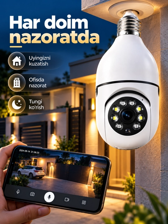 Aqlli Wi-Fi kamera, PTZ kuzatuv kamerasi tashqi kamera Full HD 360 darajali kamera