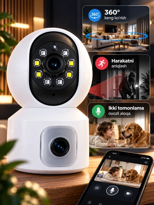 Aqlli Wi-Fi kamera, PTZ kuzatuv kamerasi tashqi kamera Full HD 360 darajali kamera