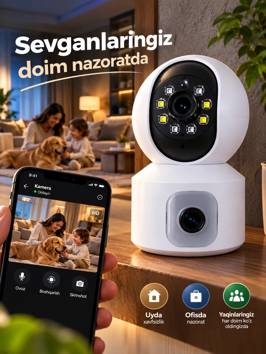 Aqlli Wi-Fi kamera, PTZ kuzatuv kamerasi tashqi kamera Full HD 360 darajali kamera