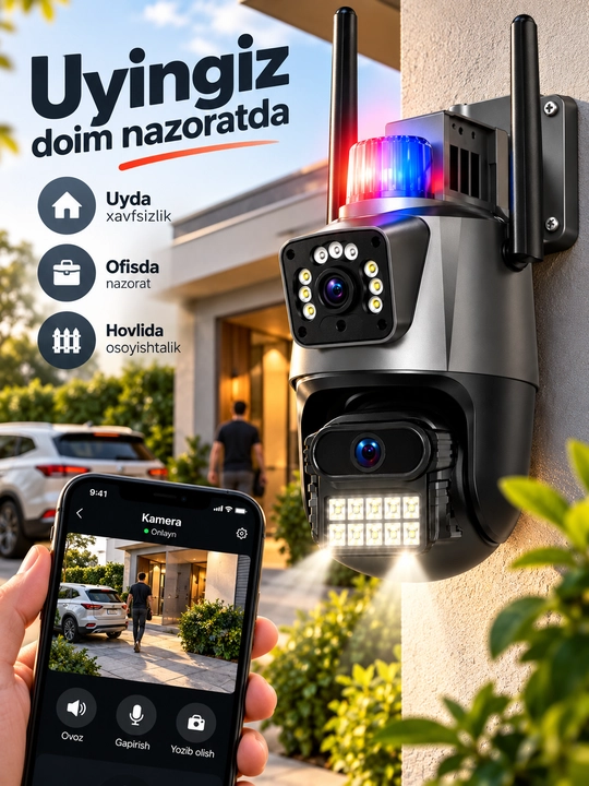 Aqlli Wi-Fi kamera, PTZ kuzatuv kamerasi tashqi kamera Full HD 360 darajali kamera