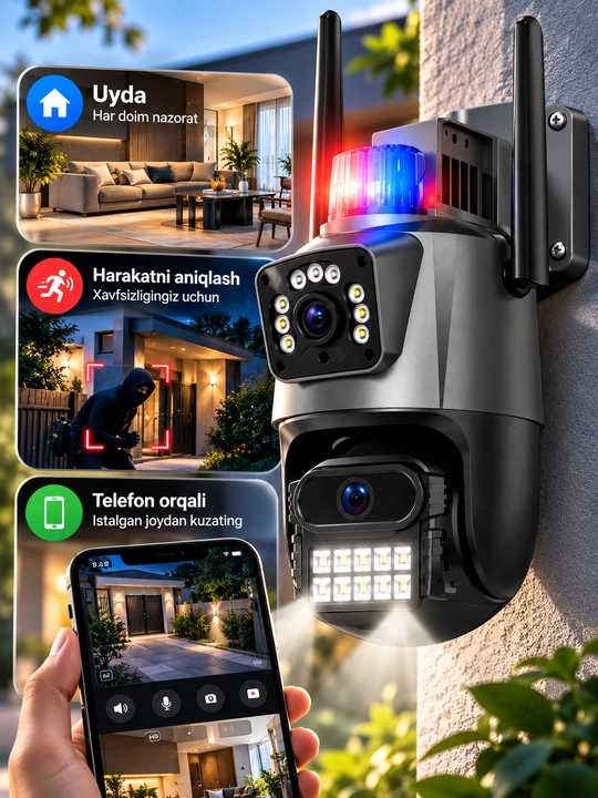 Aqlli Wi-Fi kamera, PTZ kuzatuv kamerasi tashqi kamera Full HD 360 darajali kamera