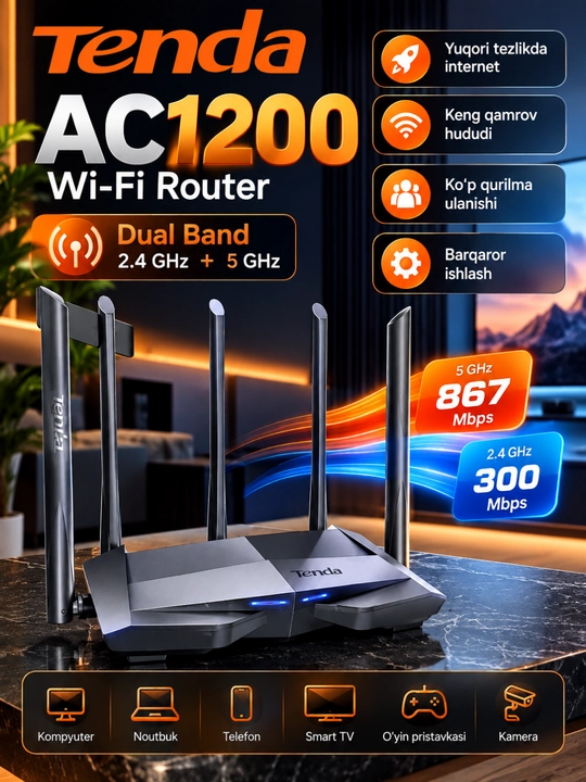 Tenda AC11 AC1200 Dual Band Gigabit Wi-Fi router, 4 antennali - 