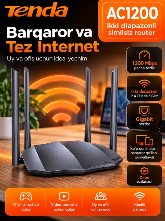 Tenda AC11 AC1200 Dual Band Gigabit Wi-Fi router, 4 antennali - 