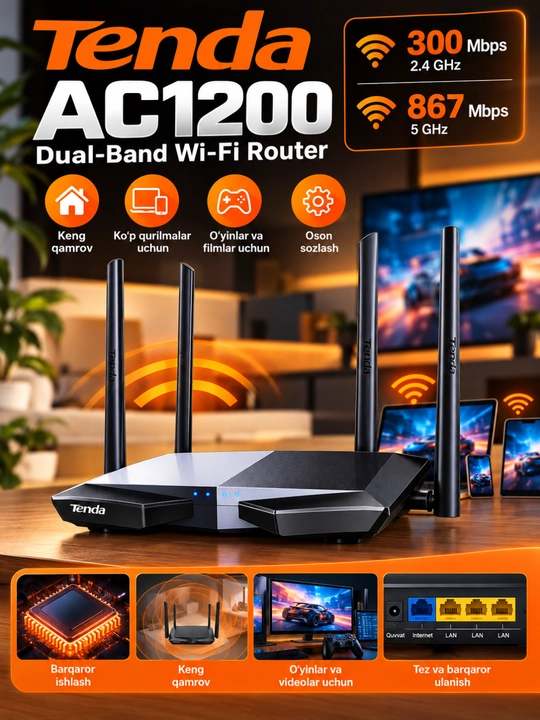Tenda AC11 AC1200 Dual Band Gigabit Wi-Fi router, 4 antennali - 