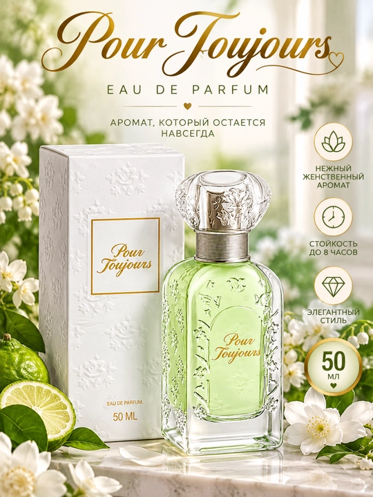 Pour Toujours ayollar uchun nafis va romantik, uzoq saqlanuvchi parfyumeriya suvi, 50 ml - 