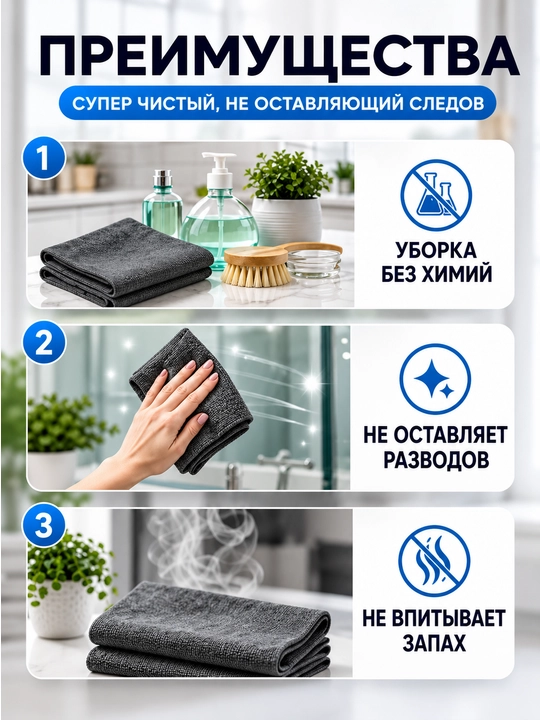 Универсальная тряпка для уборки, салфетка из микрофибры для стекла и зеркал умная салфетка