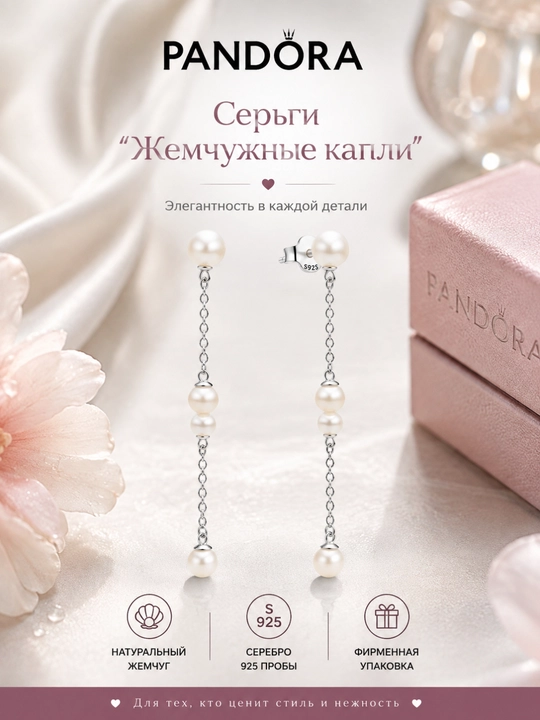 Серьги "Жемчужные капли" Pandora 293152C01 - 