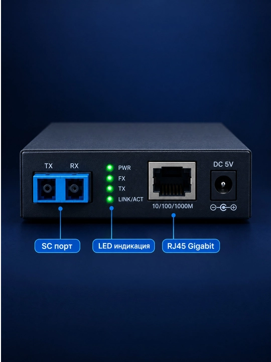 Media konverter 1GB (A-B to'plami), optik SC port, 20 km
