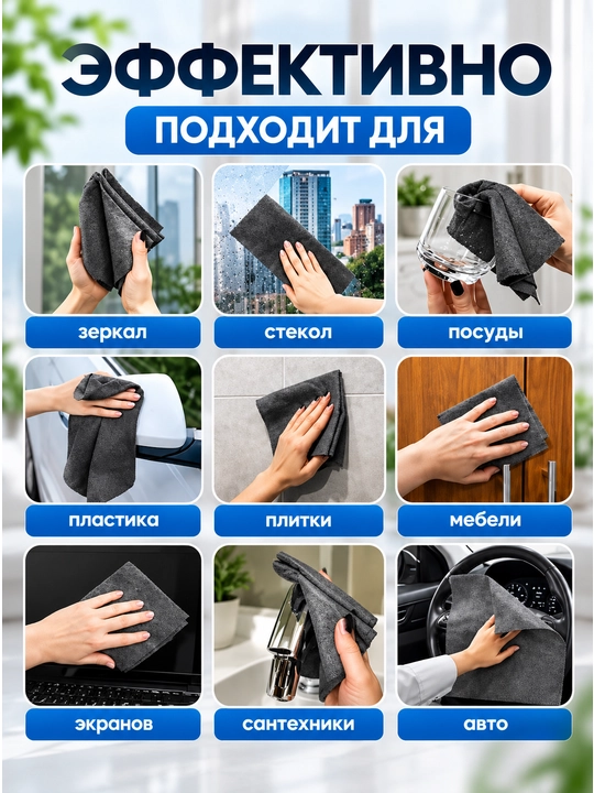 Универсальная тряпка для уборки, салфетка из микрофибры для стекла и зеркал умная салфетка
