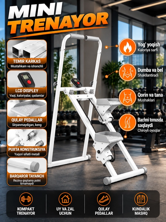 Mini stepper trenajyori tutqich va elektron hisoblagich bilan