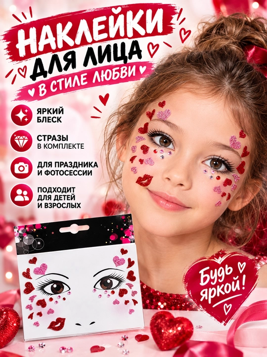 Наклейки на лицо для девочек, украшения для лица, наклейки на лицо, праздничные наклейки - 