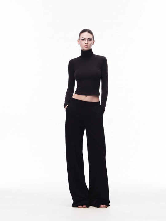 MIYO Ayollar uchun baland yoqali longsleeve, yopishib turuvchi bazaviy top