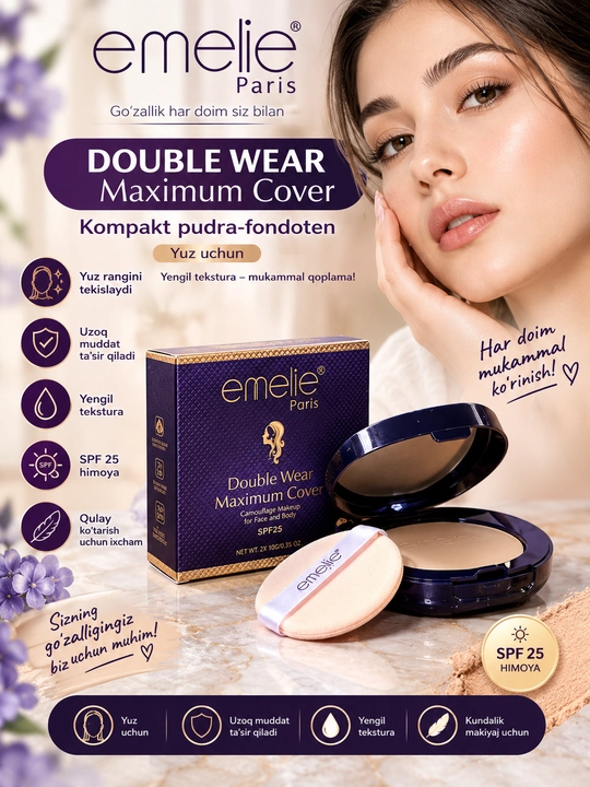 Emelie Paris Double Wear Maximum Cover kompakt pudra-fondoten SPF 25 - 