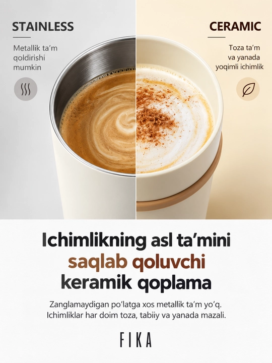 Termos stakan, FIKA termokrujka, 355-591 ml termos, termo krujka, zanglamayidgan metall