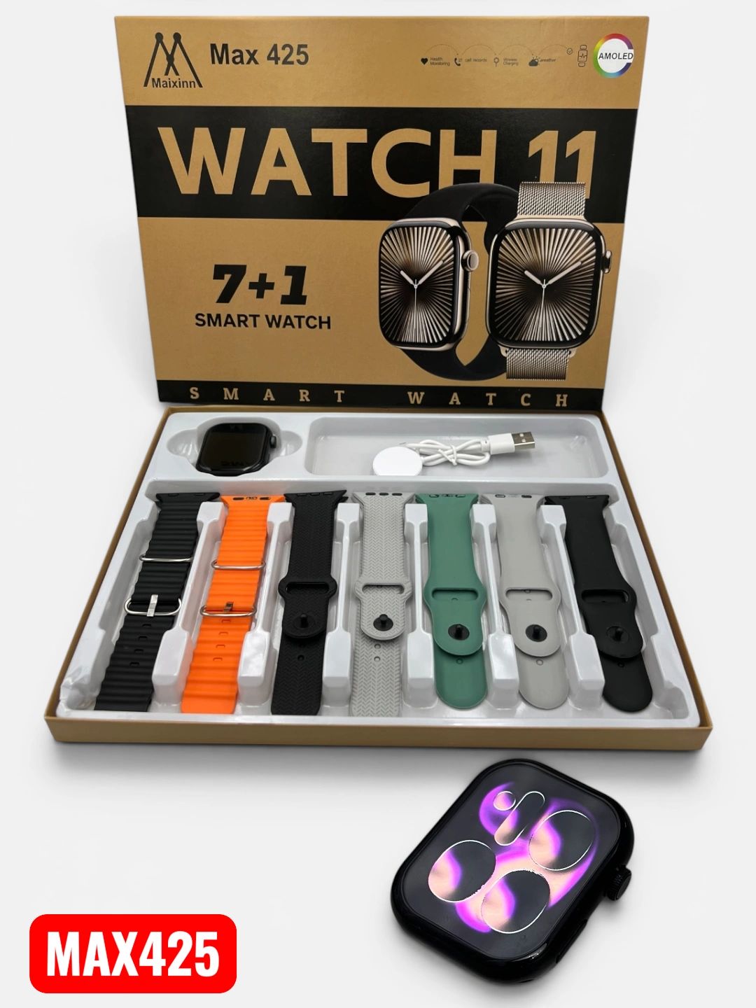 Smart Watch Maixinn Max Series 11, AMOLED экран, 7 ремешков в комплекте - 
