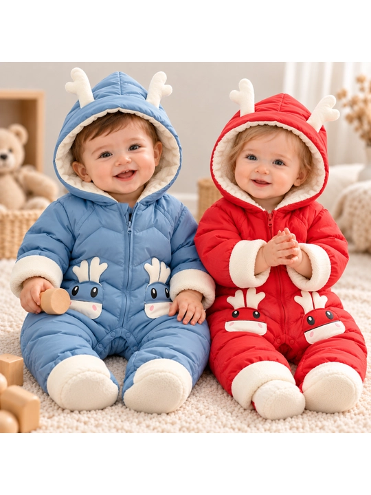 O‘g‘il va qiz bolalar uchun issiq qishki kombinezon, kapyushonli, 6 oylikdan 4 yoshgacha