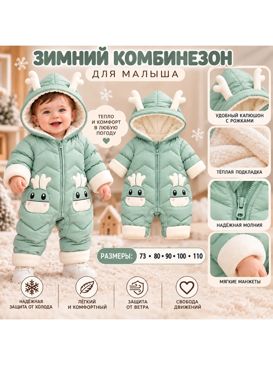 Утеплённый зимний детский комбинезон , с капюшоном для мальчиков и девочек, 6 мес- 4 года - 