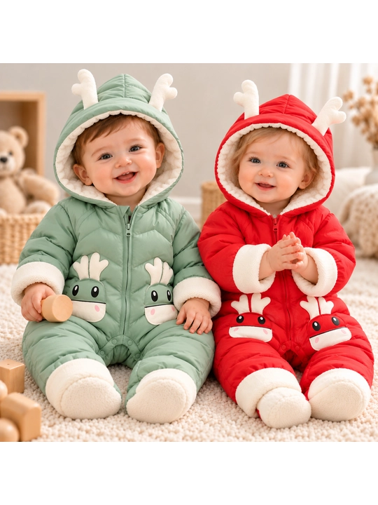 O‘g‘il va qiz bolalar uchun issiq qishki kombinezon, kapyushonli, 6 oylikdan 4 yoshgacha