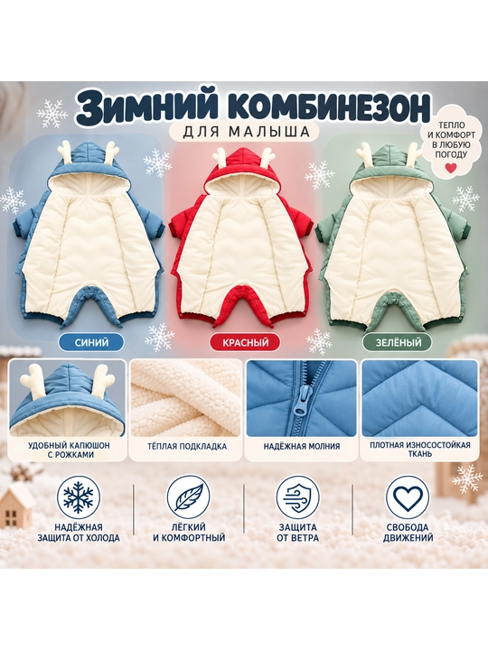 O‘g‘il va qiz bolalar uchun issiq qishki kombinezon, kapyushonli, 6 oylikdan 4 yoshgacha