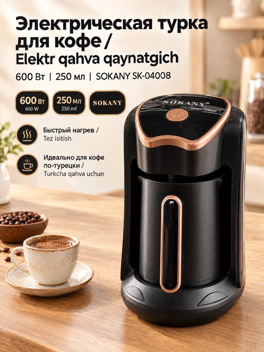 Электрическая турецкая кофеварка SOKANY SK-04008, 600 Вт, 250 мл - 