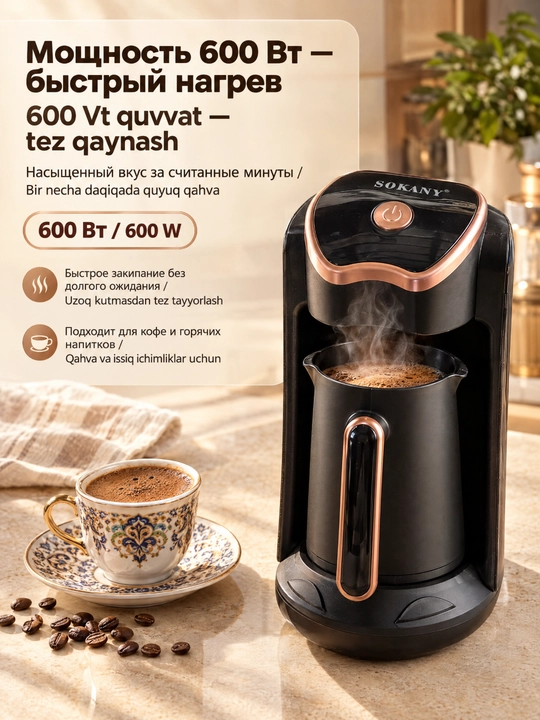Elektr turk kofe qaynatgich SOKANY SK-04008, 600 Vt, 250 ml