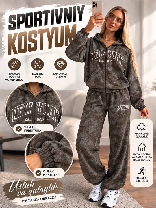 Uch qismli ayollar sport kostyumi