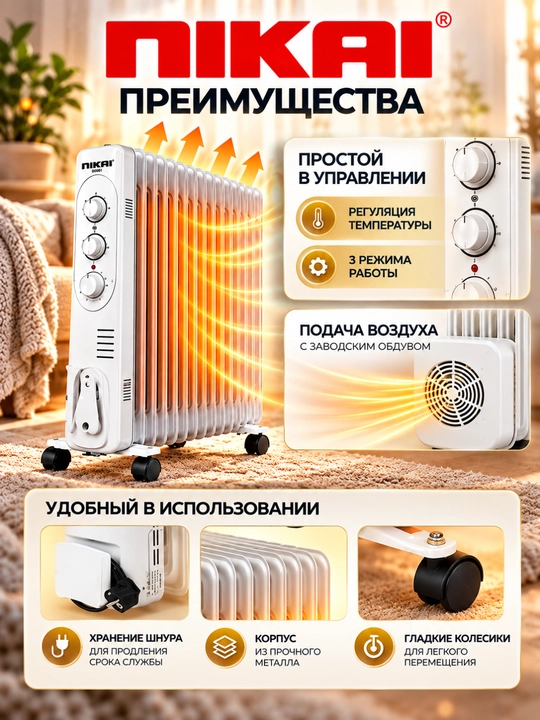 Обогреватель NIKAI COMFORT 2000W. isitgich, isitgichlar