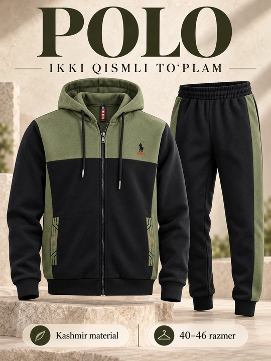 O‘smir o‘g‘il bolalar uchun POLO sport kostyumi, kapyushonli hudi va shim, 40–46 razmer