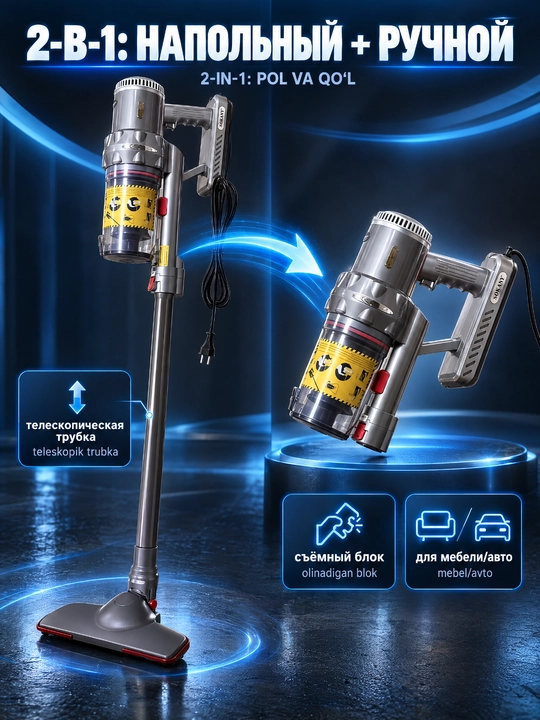 Пылесос вертикальный SOKANY SK-3378, 2000Вт, ручной пылесос для дома